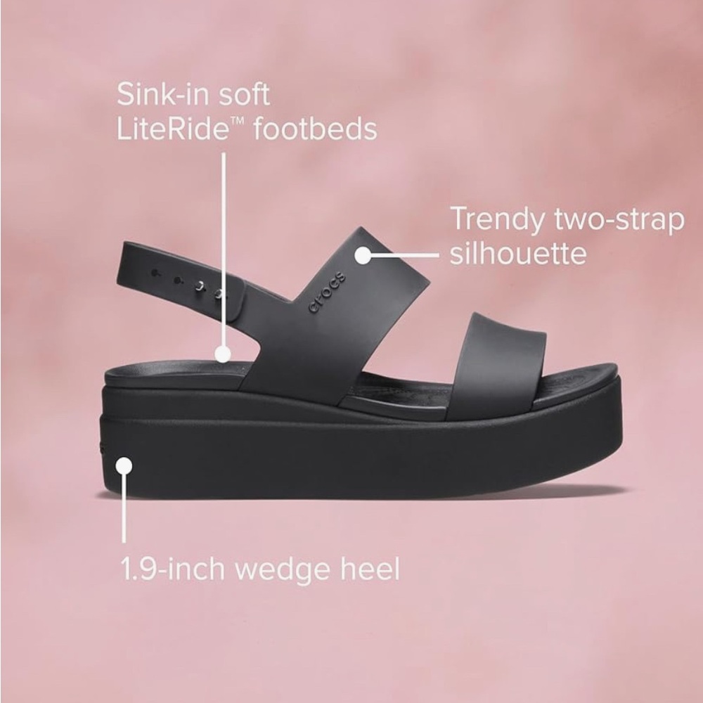 CROCS Brooklyn Low Wedge Black Sandals 7 - Picture 6 of 7